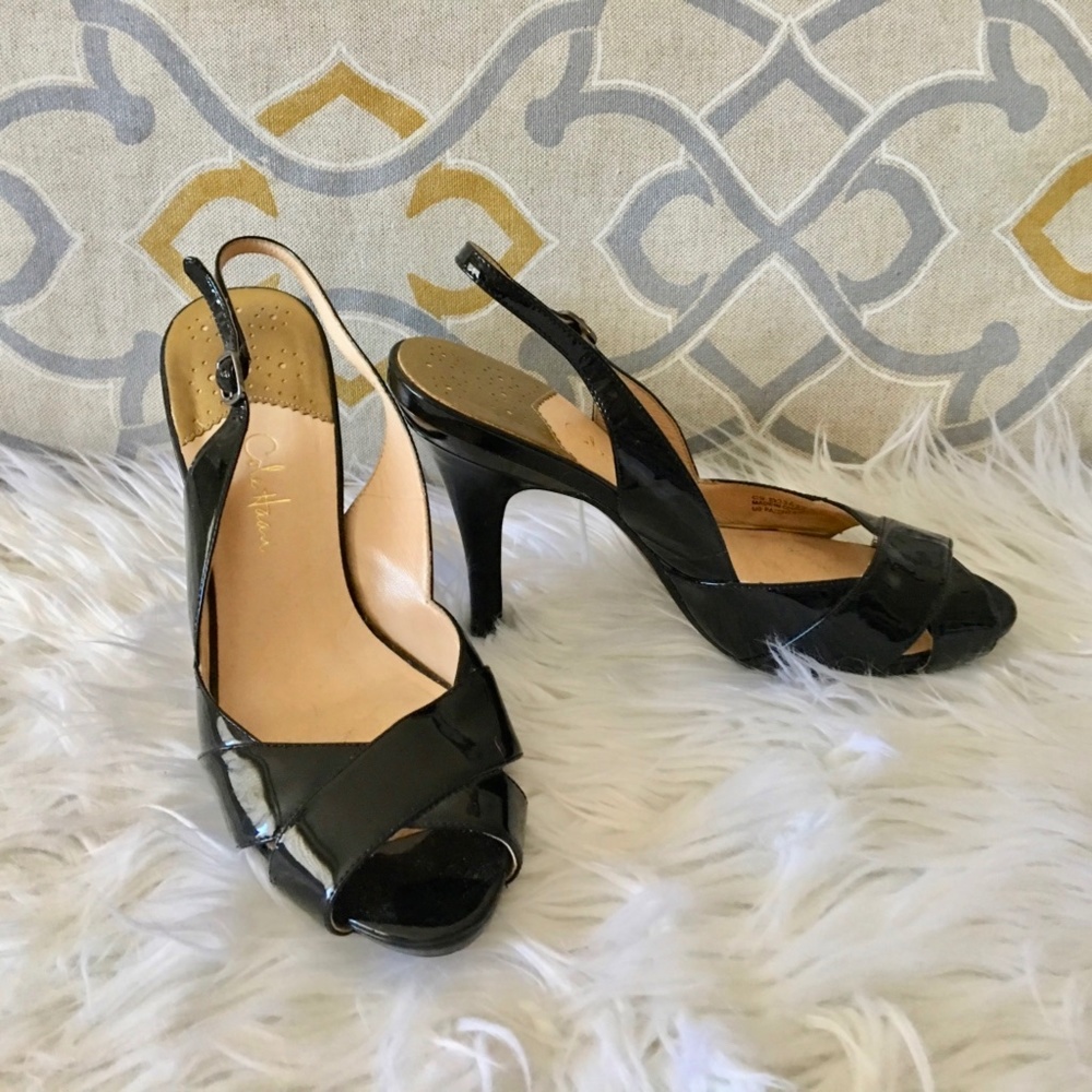 Cole Haan + Nike Air Open Toe Black Patent Leather - Picture 1 of 12